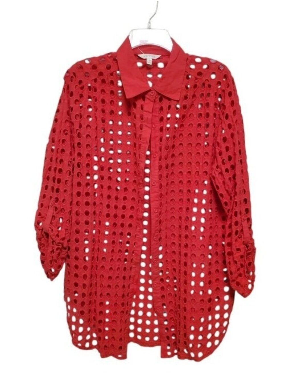 Adiva Eyelet Top Button Front Cotton 1X Funky Art to Wear